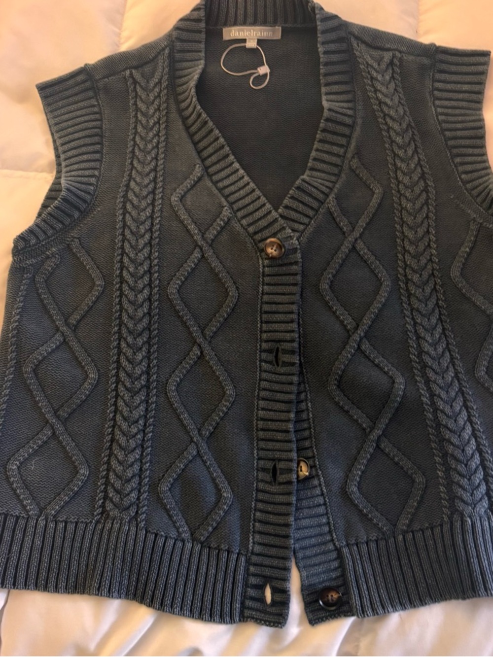 Daniel Rainn Slate Blue Cable Knit Button-Front Vest- never worn- runs big-